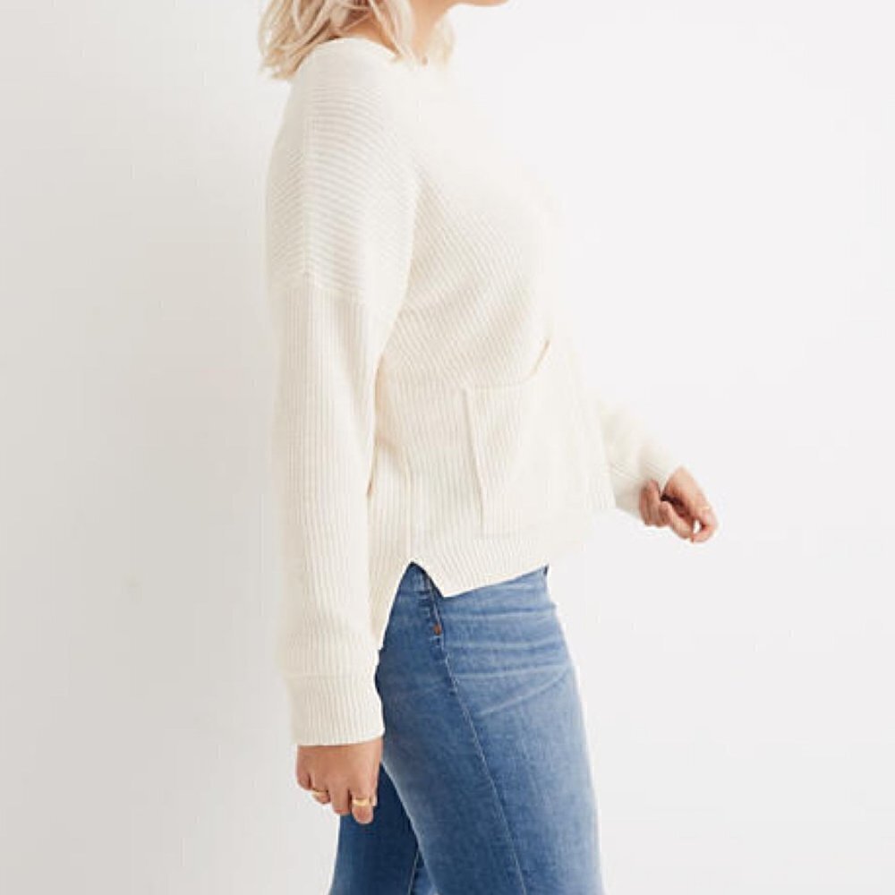 NWOT Madewell Patch Pocket Pullover Ivory Sweater Size 2X - Picture 3 of 11